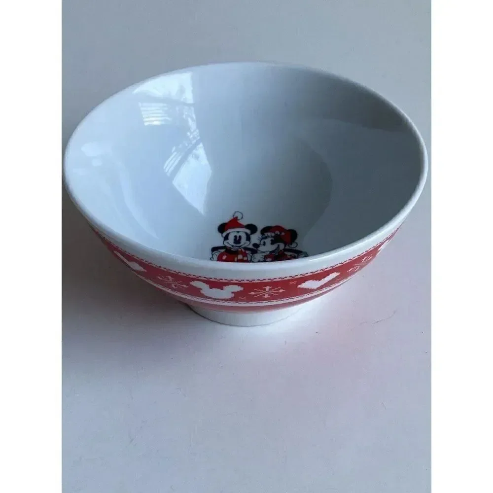 Set Of 2 Disney Mickey And Minnie Mouse Christmas Ceramic Cereal‎ Ramen Bowl NEW